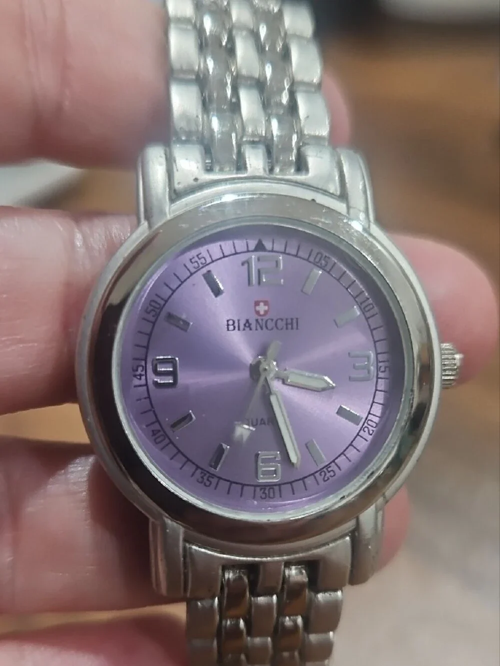 Bianchi Women's Silver Stainless Steel Bracelet Watch with Purple Dial Works gr8